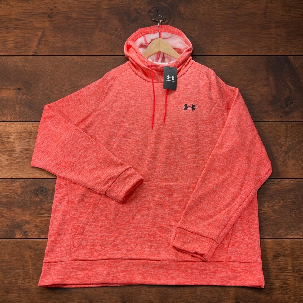 NEW Under Armour Fleece Twist Hoodie Mens 2XL Red Orange Heathered Sweatshirt